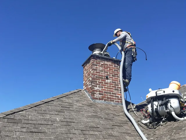 Dedicated Stonington Chimney Sweep team member cleaning a chimney in Stonington, CT