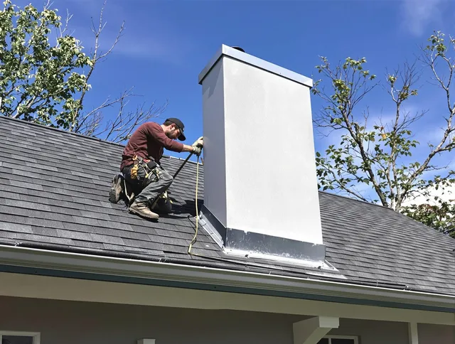 Stonington Chimney Sweep team member finishing chimney construction in Stonington, CT