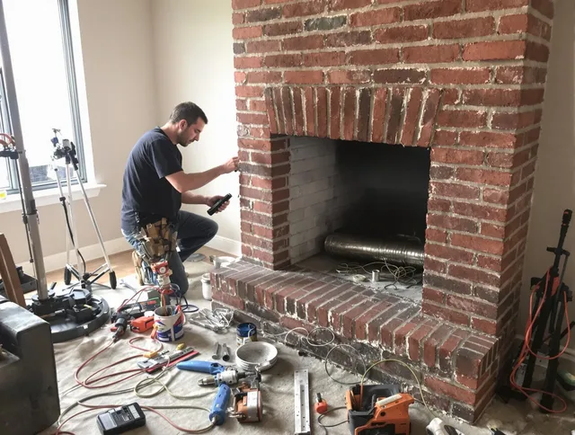 Stonington Chimney Sweep specialist finalizing chimney liner service in Stonington, CT