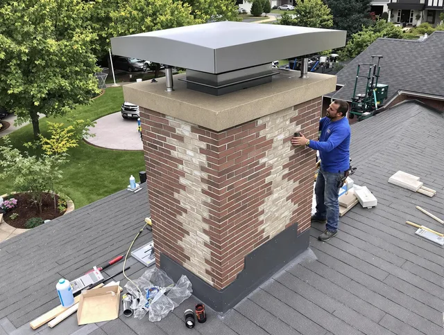 Stonington Chimney Sweep team working on a custom chimney remodel in Stonington, CT