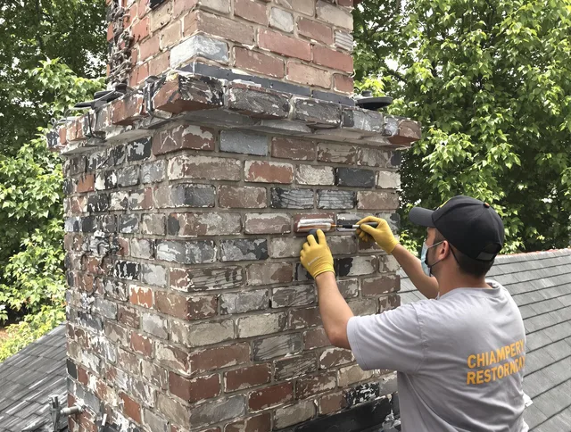 In-progress chimney restoration by Stonington Chimney Sweep in Stonington, CT
